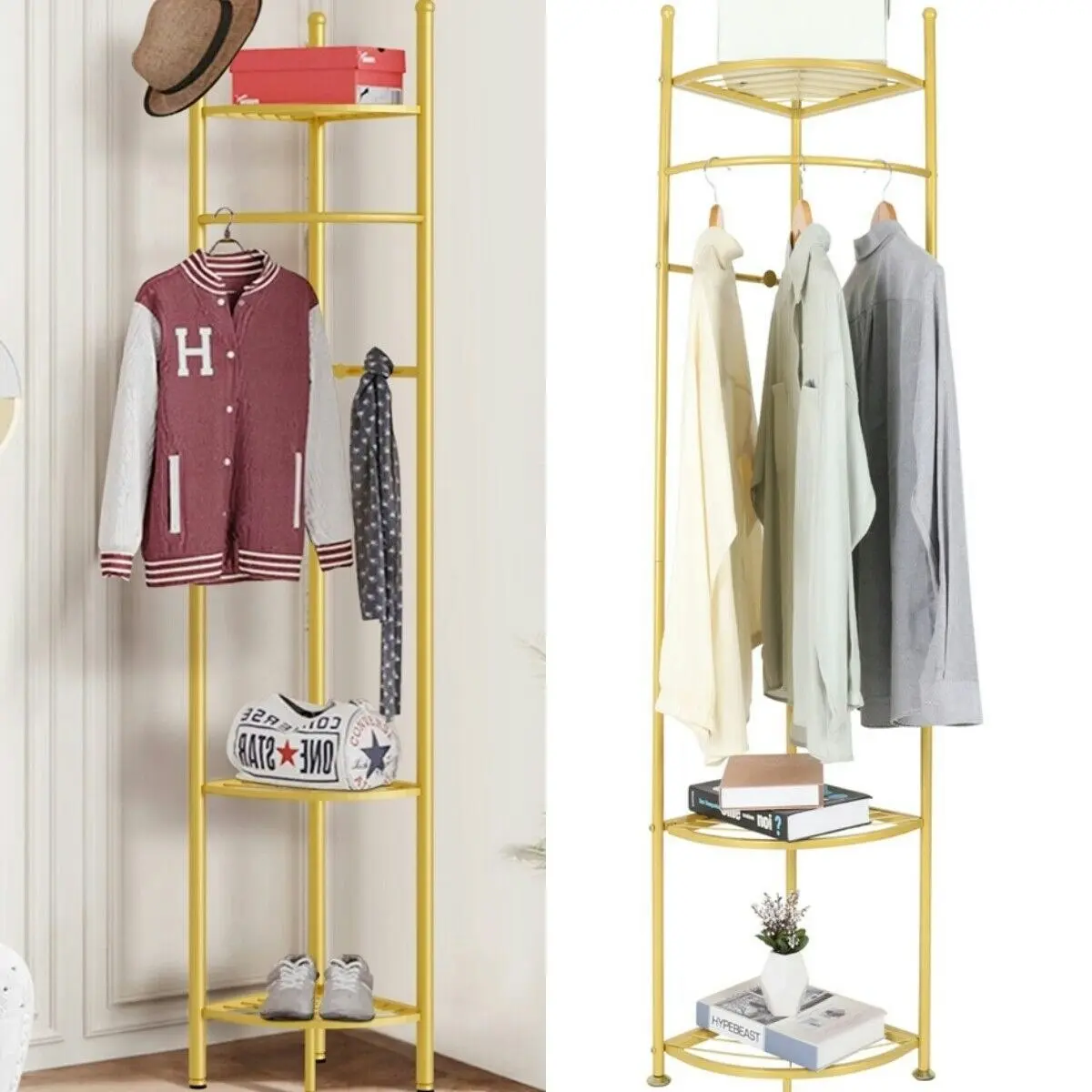 Fin Heavy Duty Clothes Stand Space-Saving Corner Coat Hat Shoes Rack Bedroom