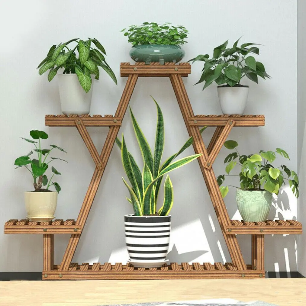 Upgraded Thicker Wood Indoor Plant Stand Flower Planter Display Shelving Unit - Home & Garden