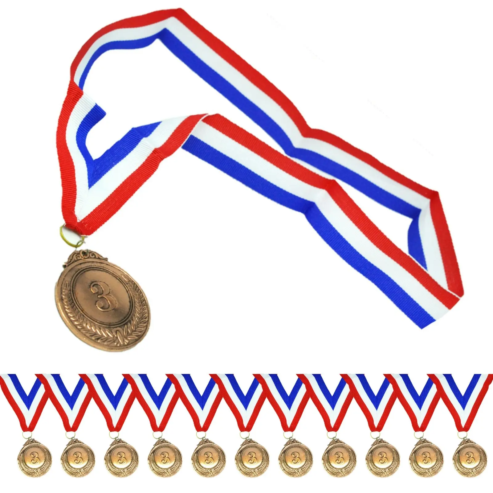 12x 3rd METAL BRONZE WINNER MEDALS Sports Day School 46cm Ribbon - Hobbies