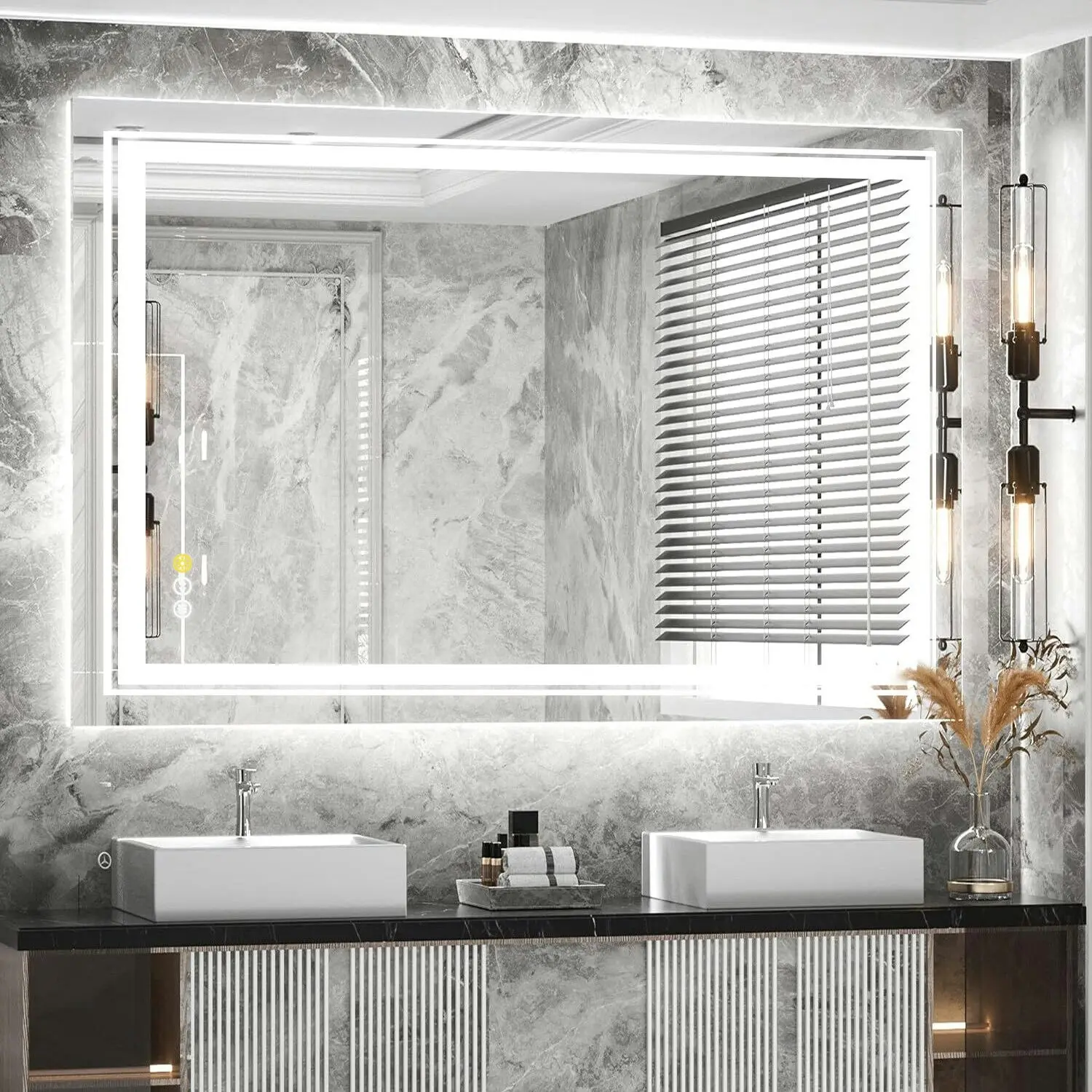 Fin Enhance Bright Double Lighted Led Bathroom Mirror Anti Fog Vertical/Horizontal - Home & Garden