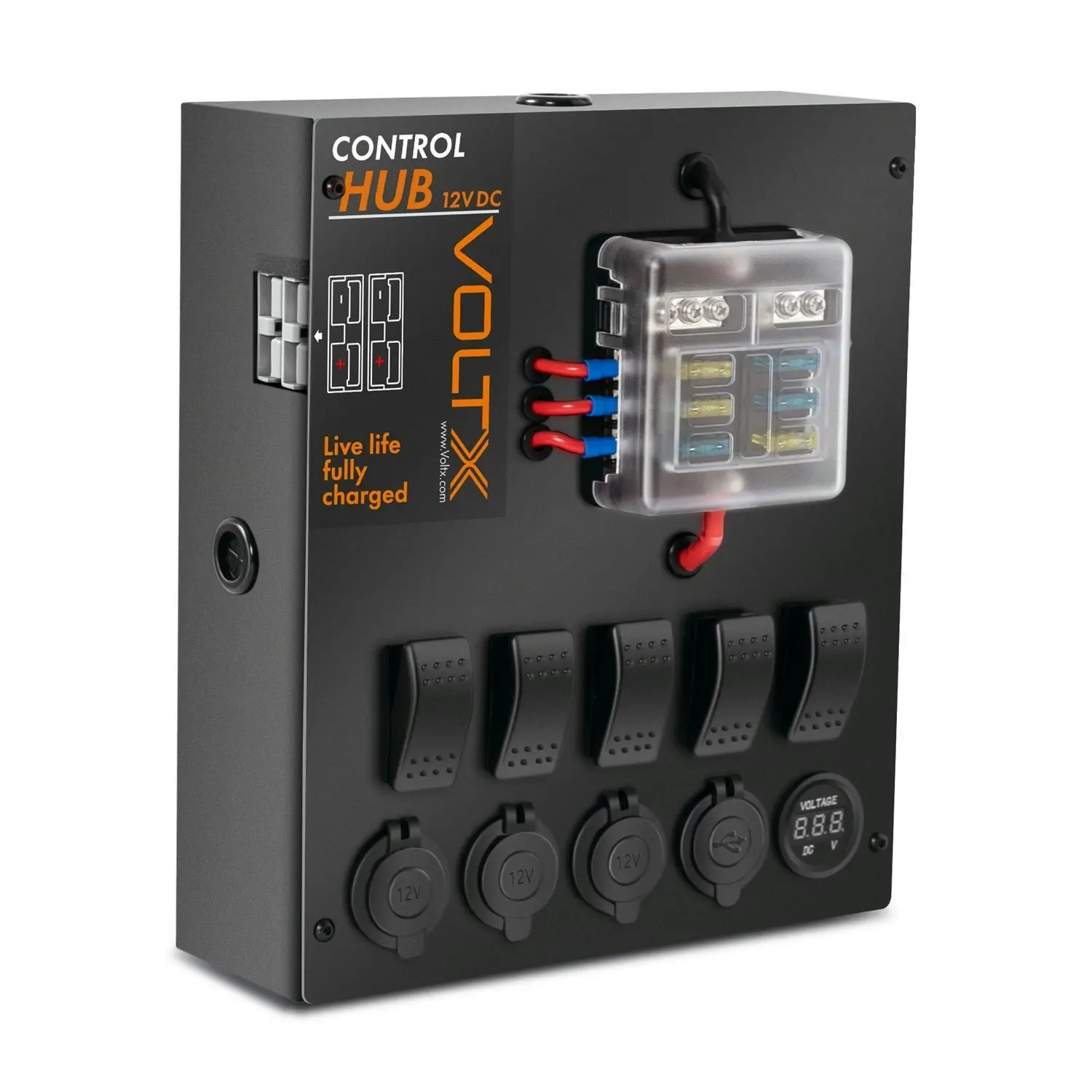 VoltX 12V Control Box 2 USB LED Lights Portable Inbuilt Voltmeter Caravan - Electronics