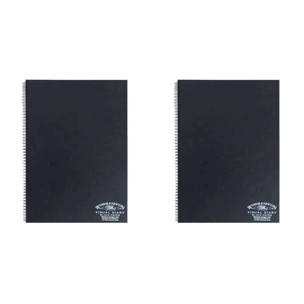 2x Winsor And Newton Wire Bound Visual Diary 40 Sheets 140gsm A3 Black Paper - Office