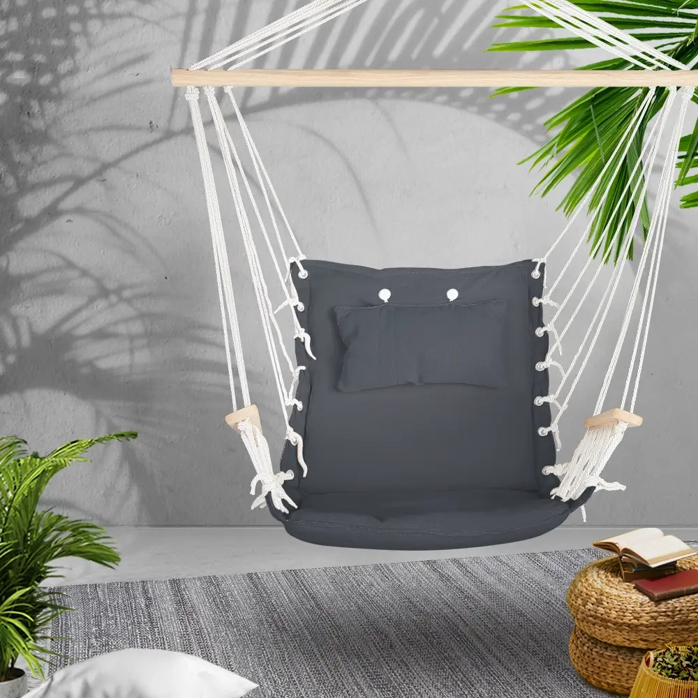 Gardeon Hammock Chair Hanging with Armrest Camping Hammocks Grey - Furniture