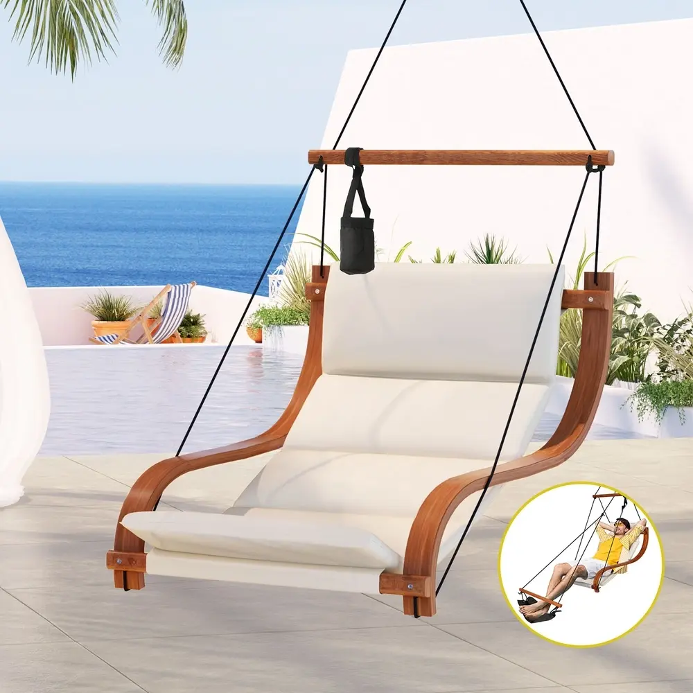 Gardeon Hammock Chair Wooden Hanging Indoor Outdoor Lounge Patio - Furniture