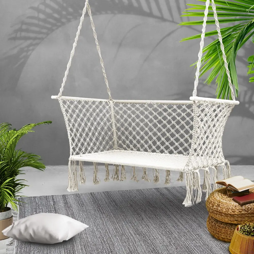 Gardeon Hammock Chair Outdoor Portable Camping Hammocks 2 Person Cream - Furniture