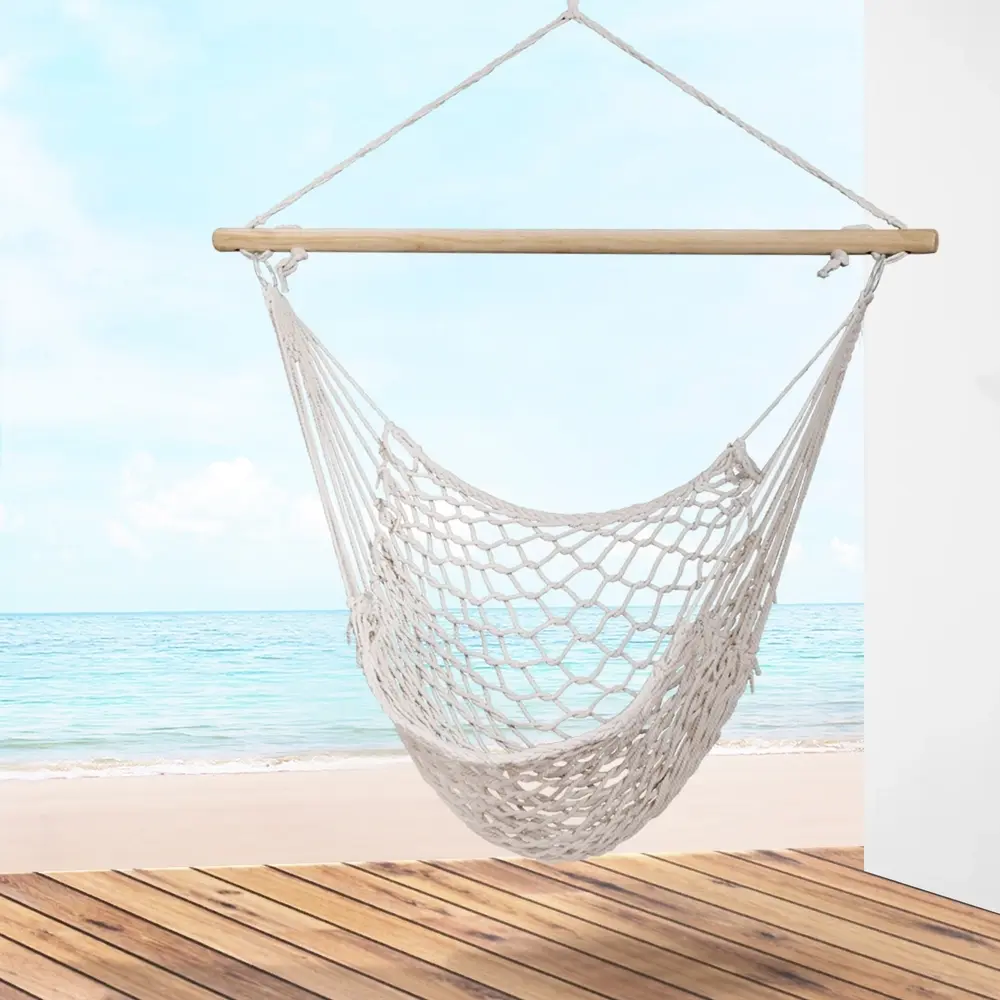 Gardeon Hammock Chair Outdoor Hanging Camping Mesh Indoor Cream - Furniture