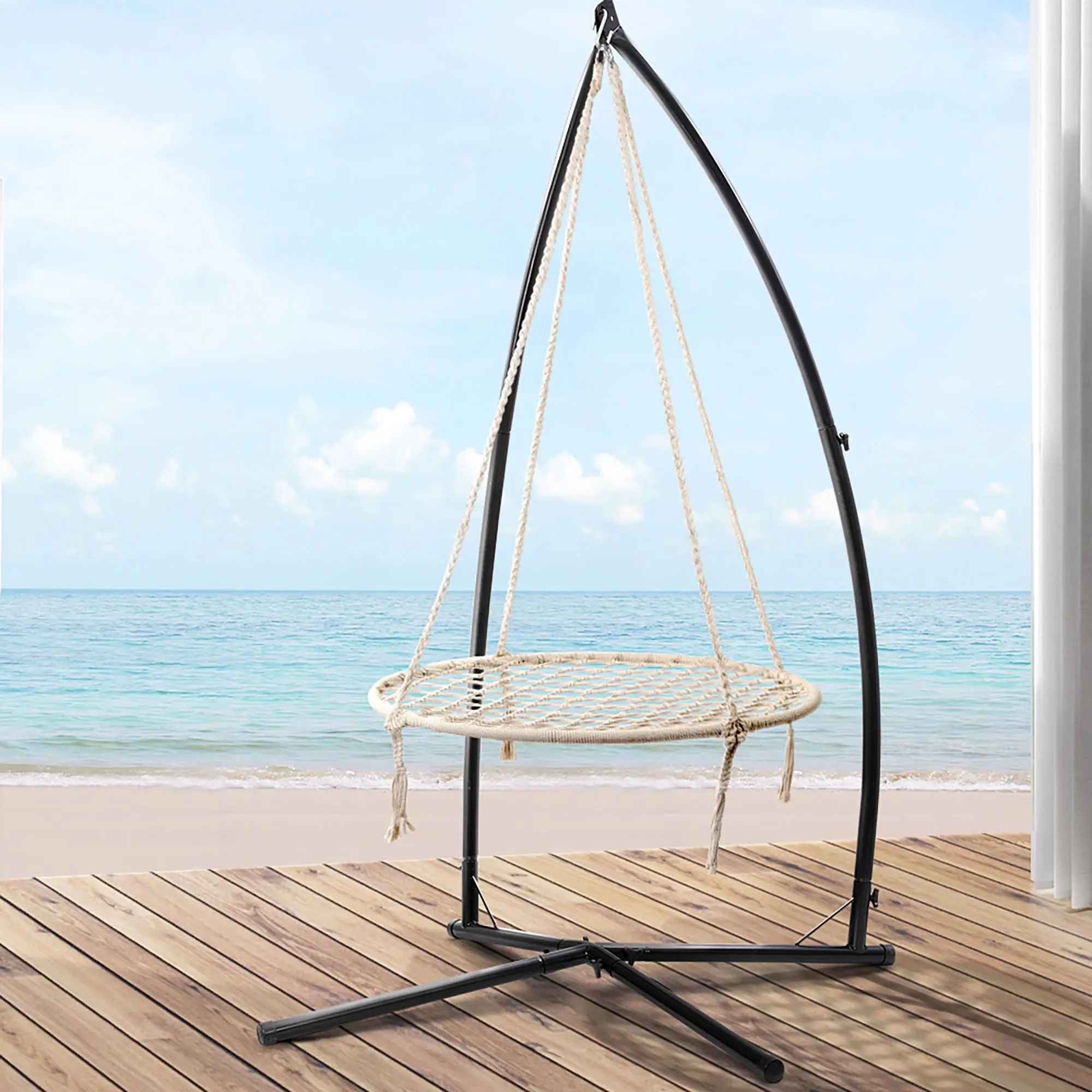 Gardeon Hammock Chair Nest Web Outdoor Swing with Steel Stand 100cm - Furniture
