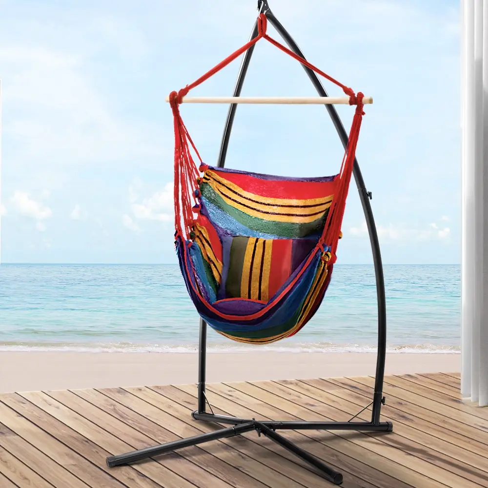 Gardeon Hammock Chair Outdoor Camping Hanging with Steel Stand Rainbow - Furniture