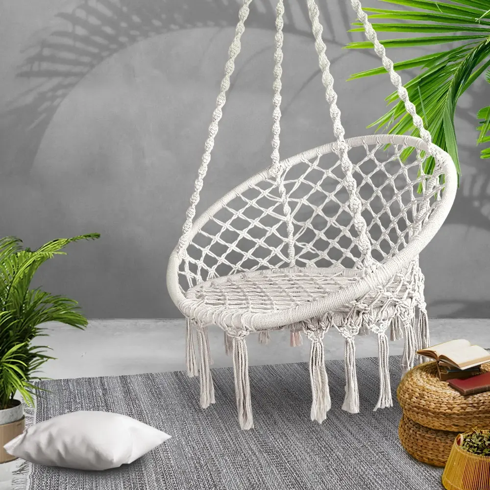 Gardeon Hammock Chair Outdoor Hanging Macrame Cotton Indoor Cream - Furniture