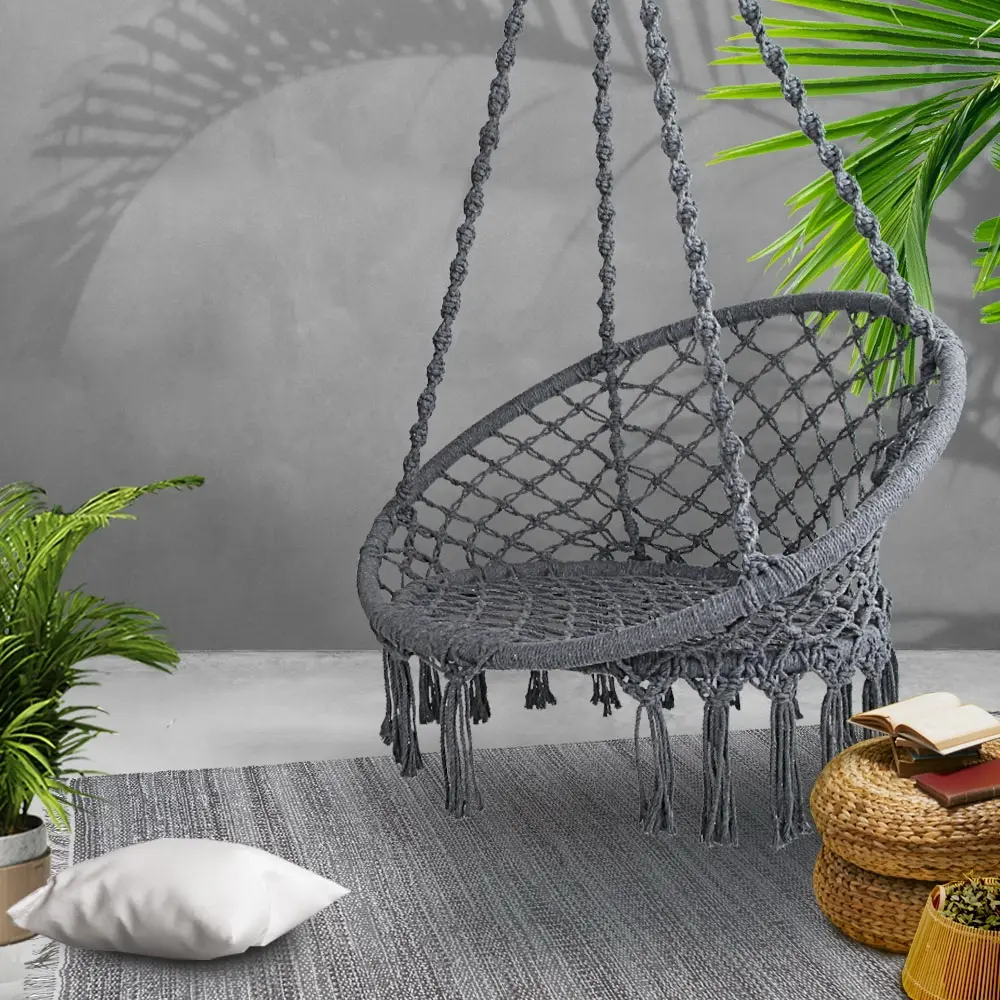 Gardeon Hammock Chair Outdoor Hanging Macrame Cotton Indoor Grey - Furniture