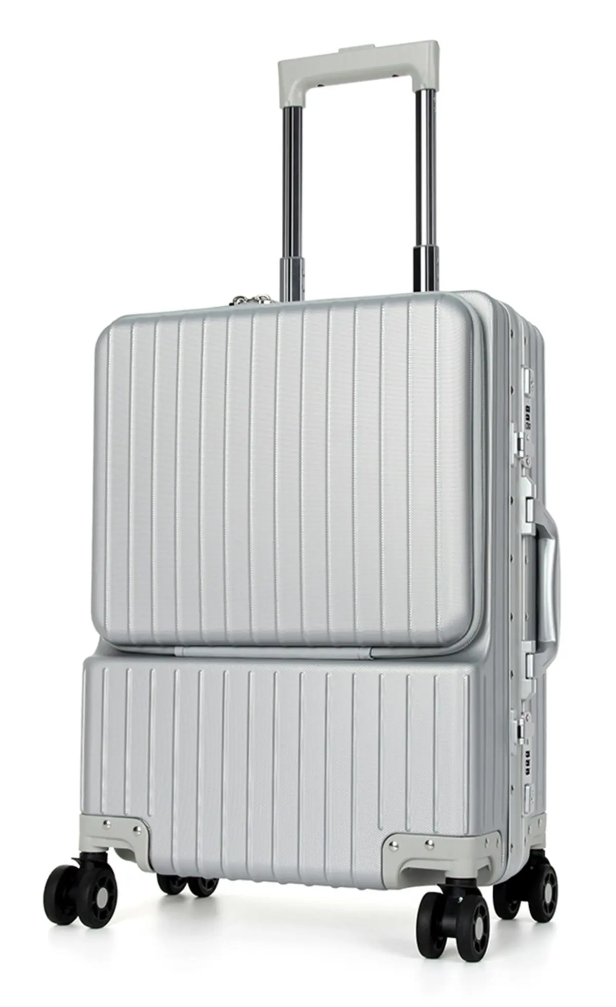 Suissewin Swiss Aluminium Luggage Suitcase Lightweight TSA locker 8 wheels Check In HardCase SN8610B Silver - Fashion
