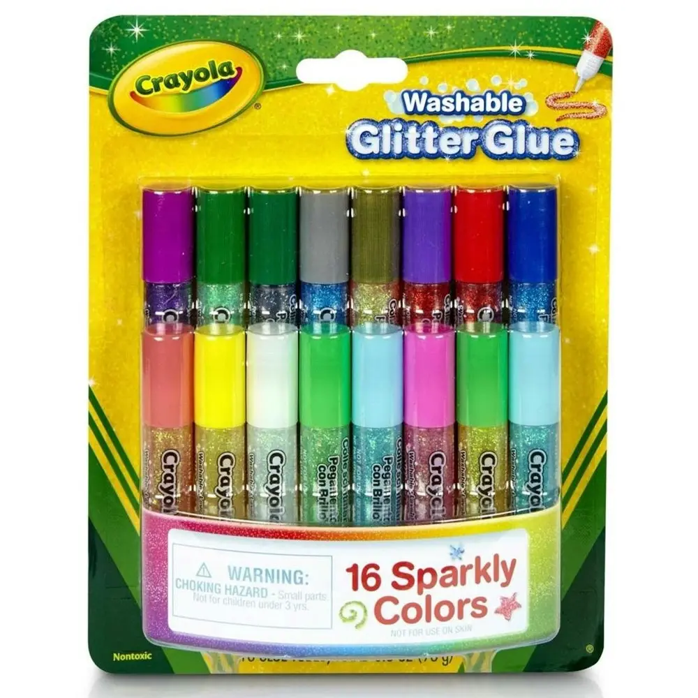 16pc Crayola Washable Glitter Glue Sparkly Colour Tubes Art/Craft Kids 3y+ - Hobbies