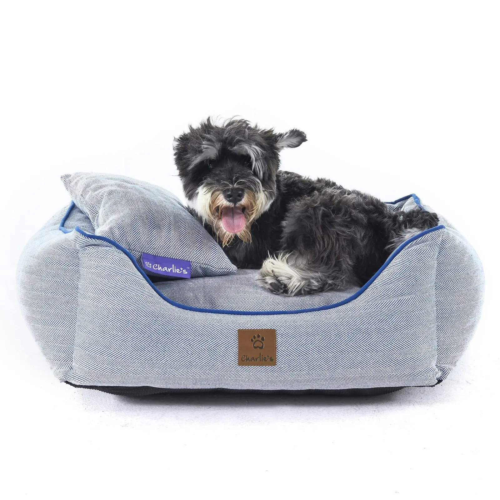 Charlie's Hampton Herringbone 3pc Dog Bed Blue Small - Pets