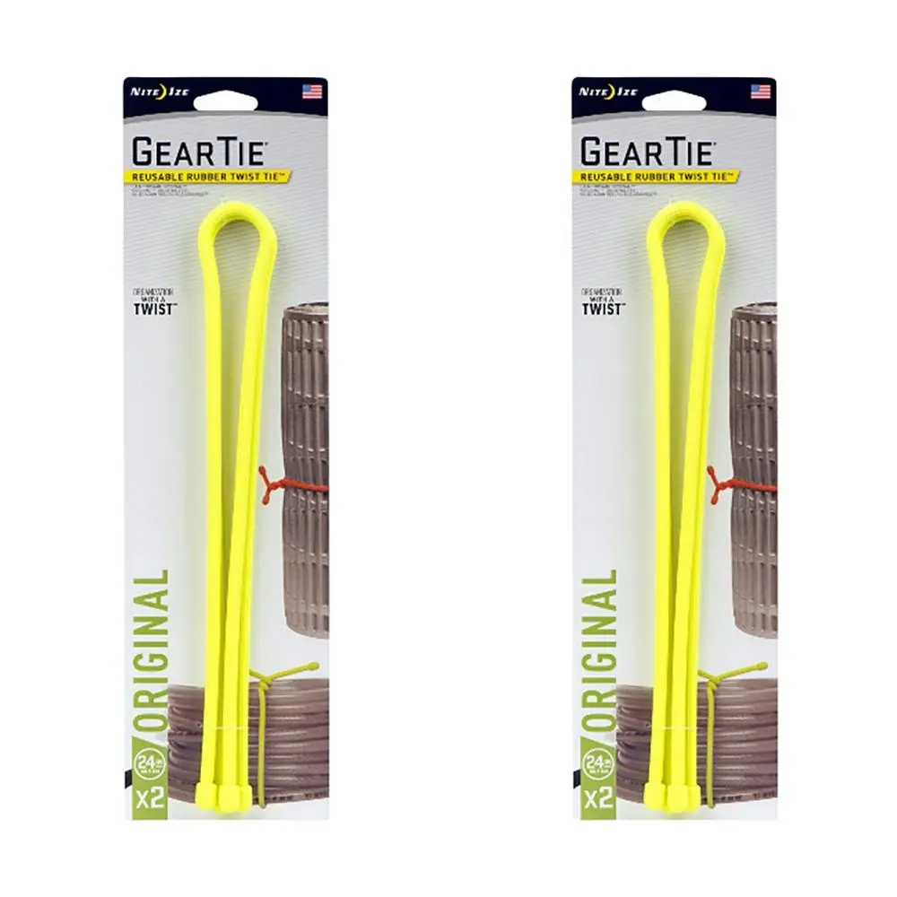 4pc Nite Ize 24in Rubber Gear Tie Blaze Reusable Twist Organiser Neon Yellow - Sports & Outdoor