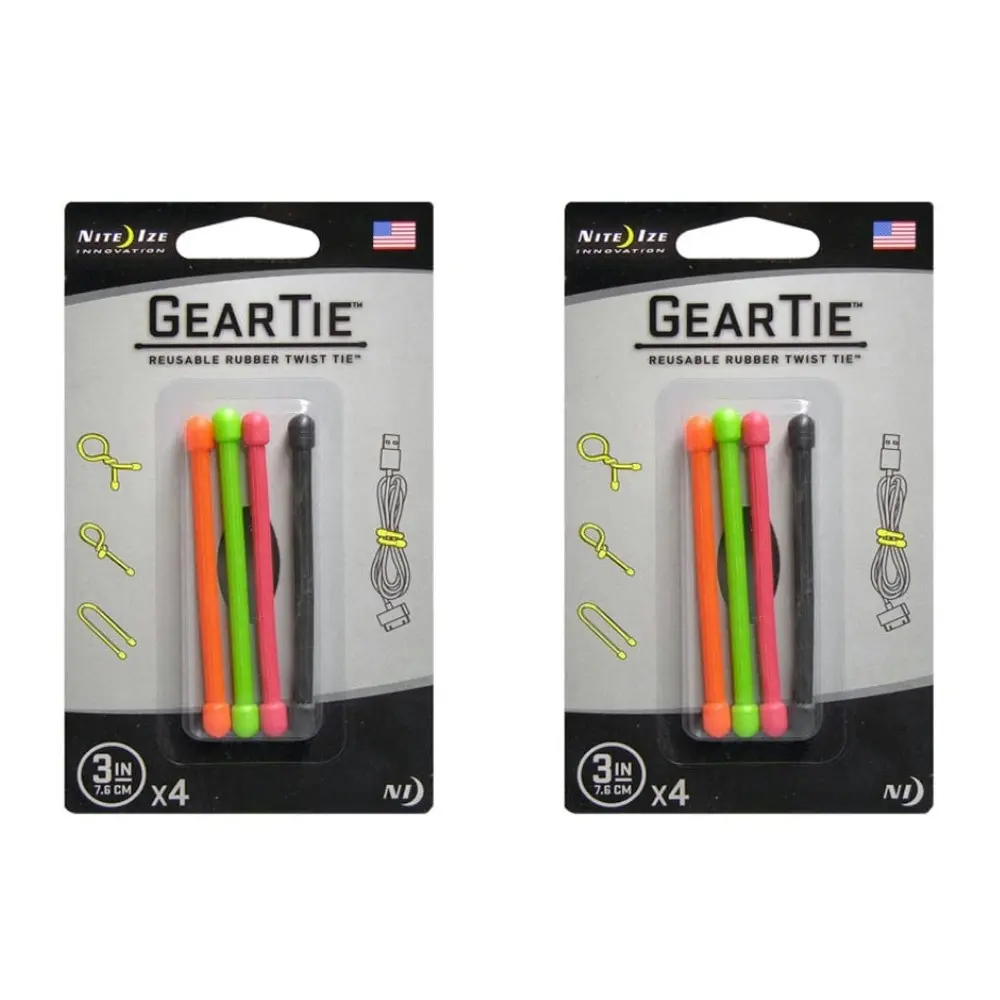 8pc Nite Ize 3in Rubber Gear Tie Reusable Wire Twist Organiser Assorted Colours - Sports & Outdoor