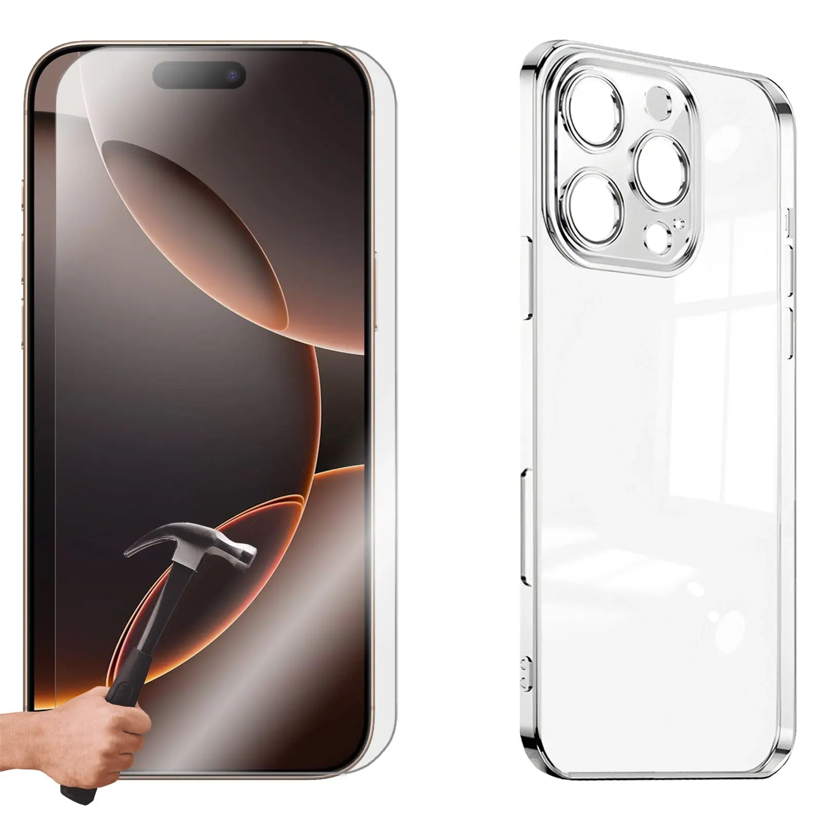 For Apple iPhone 16 PRO MAX Phone Case Cover and Tempered Glass Screen Protector Guard - Electronics