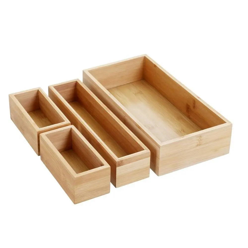 4Pc Boxsweden Bamboo Organisation Tray Set 32cm Home Kitchen Storage Organiser - Home & Garden