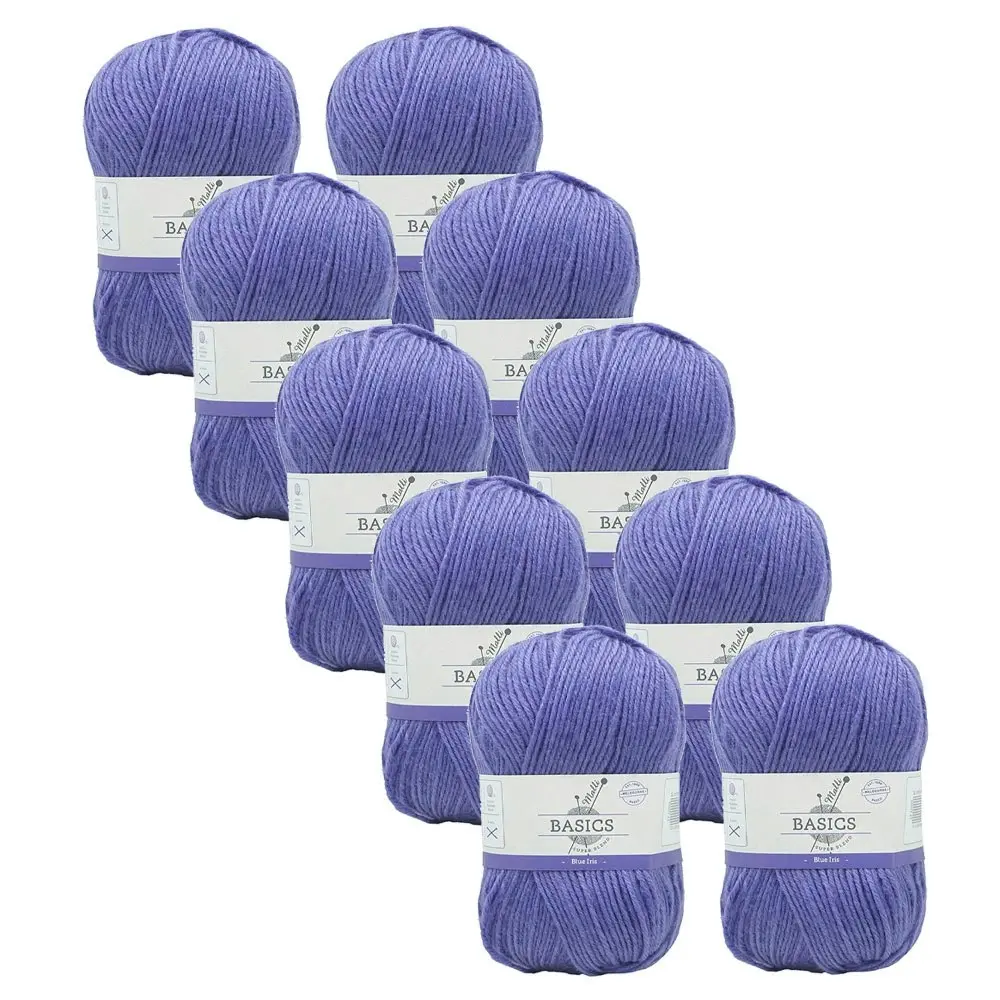 10x Malli Blend Basic 100g Acrylic/Polyester Yarn Knitting/Crochet Blue Iris - Hobbies