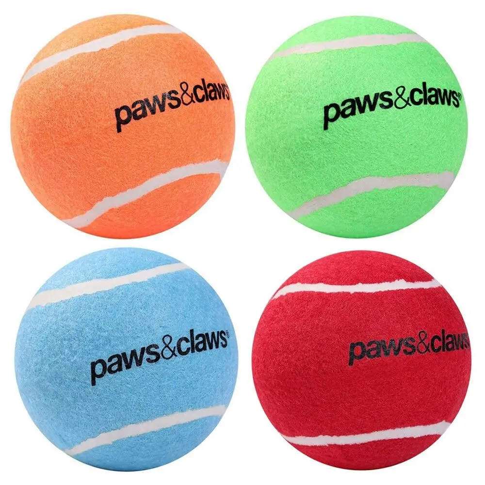 4x Paws & Claws Dog Toy Jumbo 10cm Tennis Solid Ball Pet Interactive Fun Assort - Pets