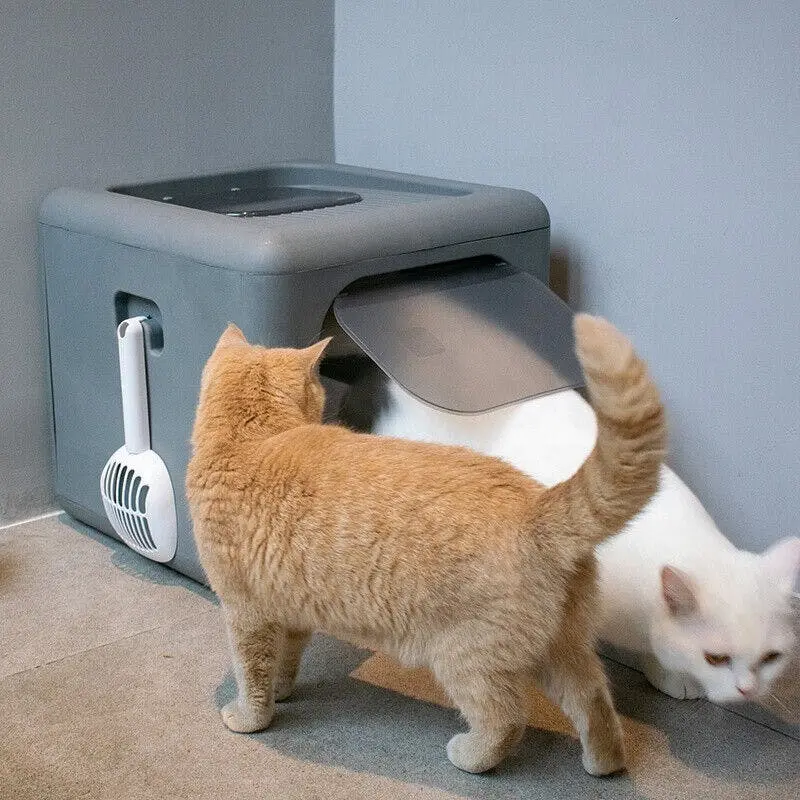 Heavy-duty, double-door, foldable cat litter box with XXL capacity.