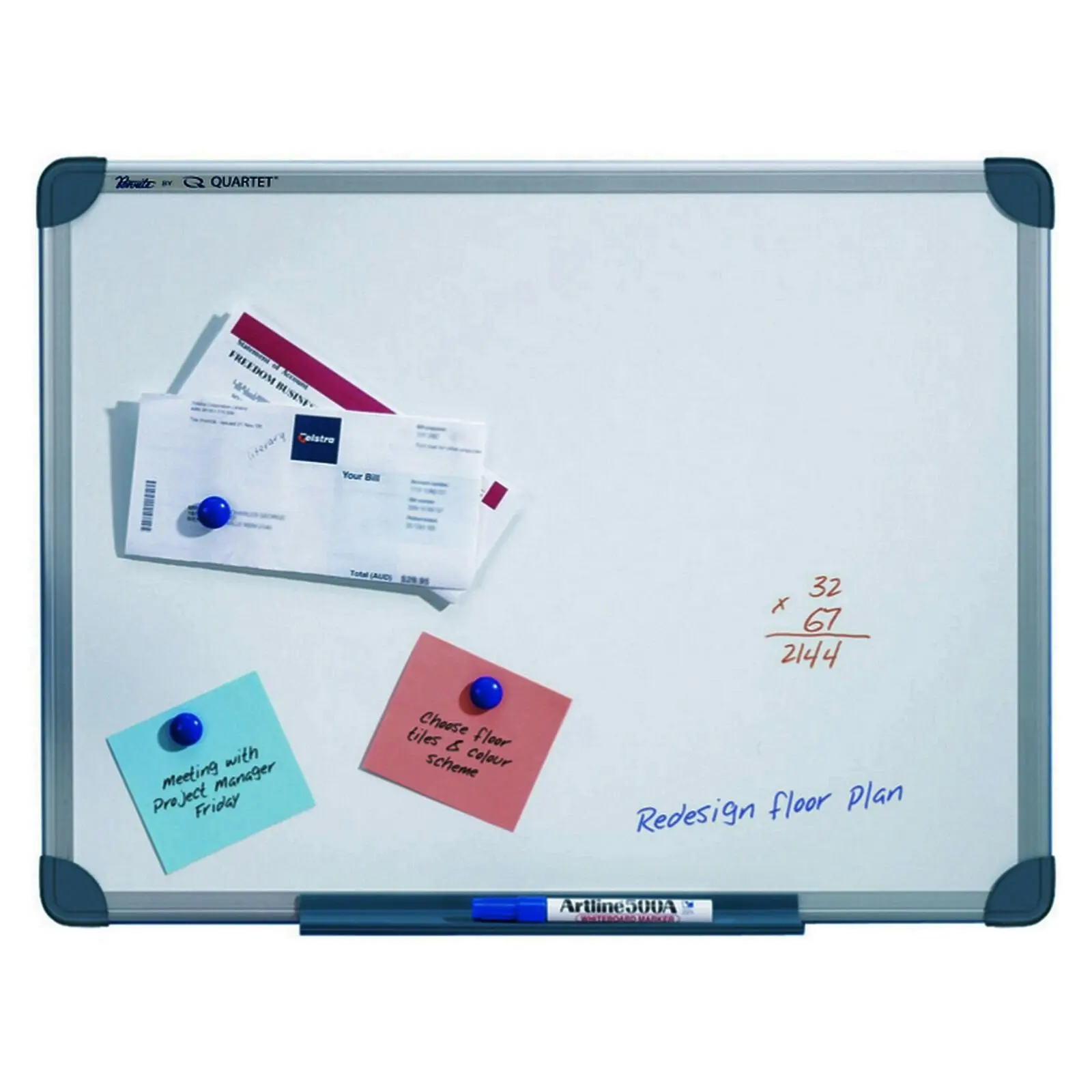 Quartet Commercial 45x60cm Slim Magnetic Surface Whiteboard w/ Marker/Pen Tray - Office