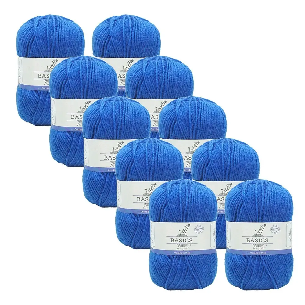 10x Malli Blend Basic 100g Acrylic/Polyester Yarn Knitting Cornflour Blue - Hobbies