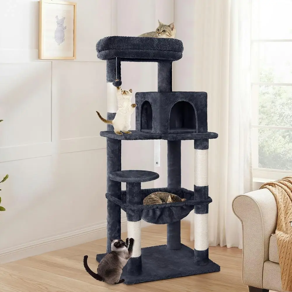 BEASTIE Cat Tree Scratching Post Scratcher Tower Condo House Furniture Wood 143 Grey - Pets