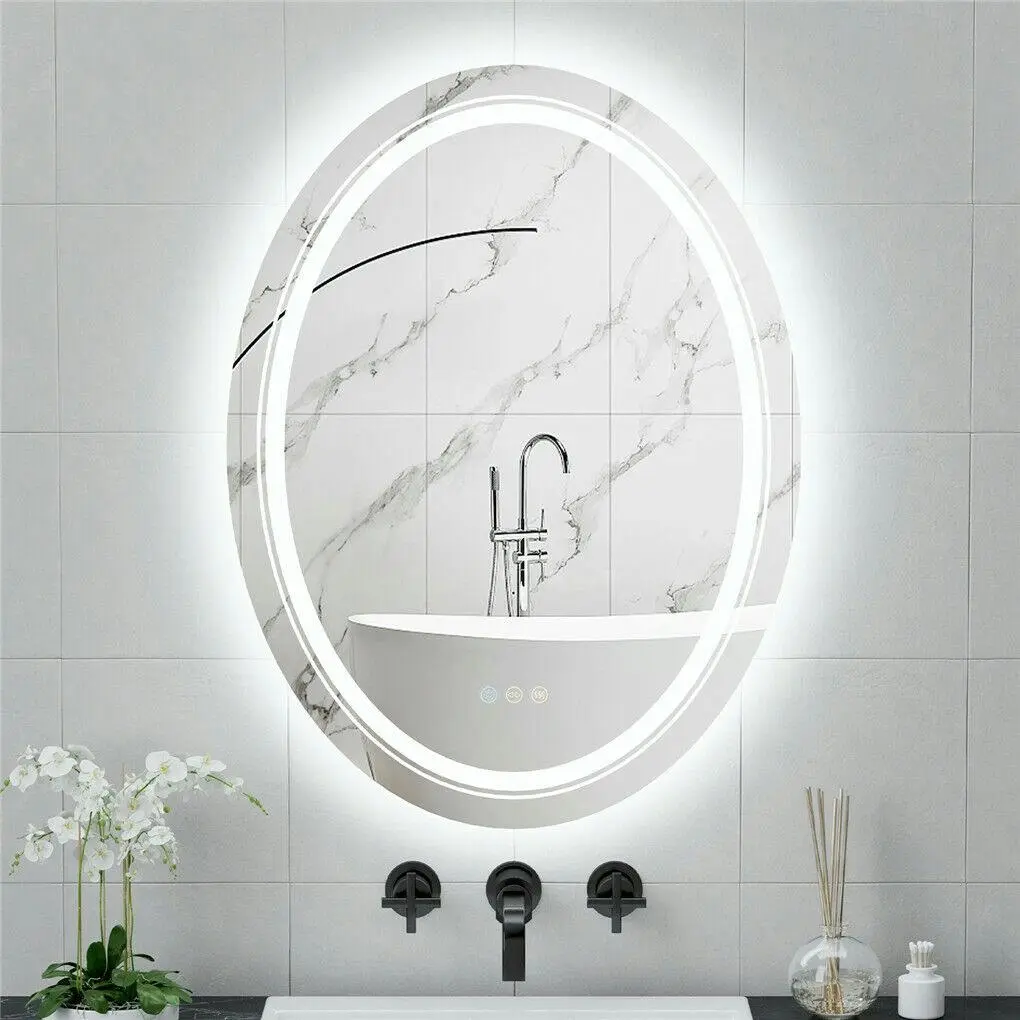Oval LED Bathroom Mirror Anti-Fog Dimmable Lights Makeup Mirror with Smart Switch