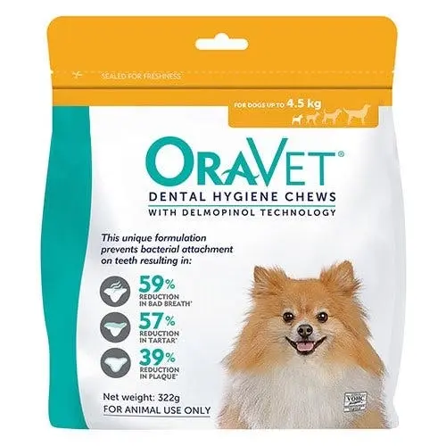 ORAVET Dental Chews for Extra Small Dogs Upto 4.5 Kg (ORANGE) 28 Chews - Pets