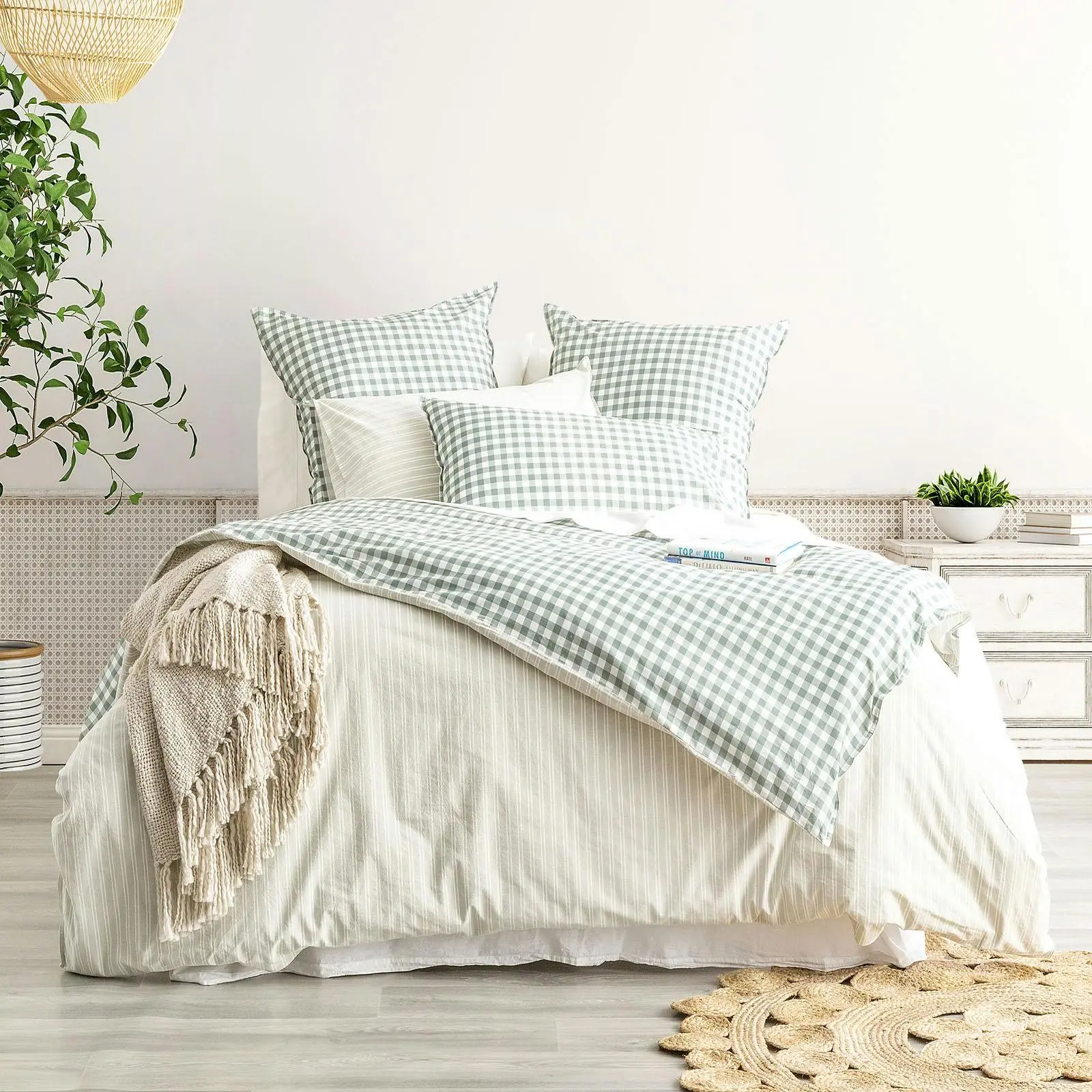 Renee Taylor Alison King Bed Yarn Dyed Cotton Reversible Quilt Cover Set Forest - Home & Garden