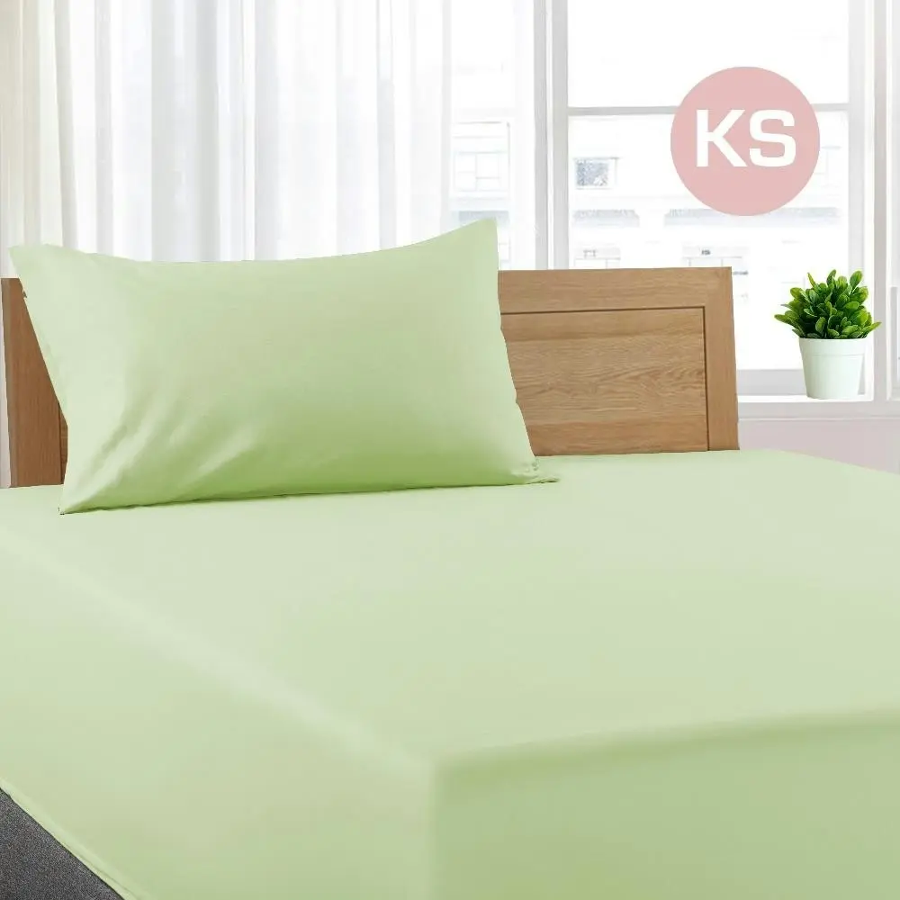 King Single Size Pistachio Color Poly Cotton Fitted Sheet + Pillowcase - Home & Garden