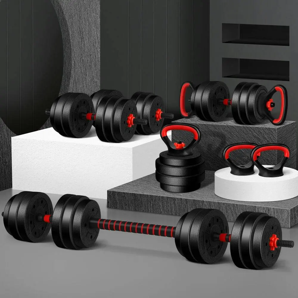 Black Lord 40kg Dumbbell Set 7in1 Adjustable Barbell Kettlebell - Sports & Outdoor