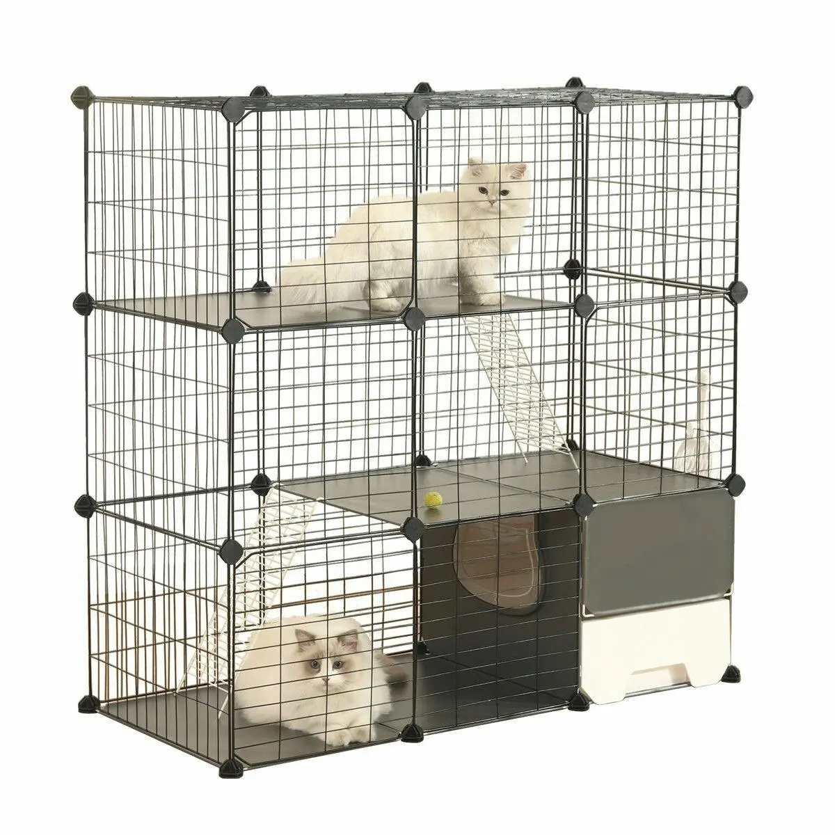 Pet Scene 3 Tier Cat Enclosure Cage Large DIY Pet Crate Rabbit Hutch Ferret Kitten Bunny House Fence Kennel Kitty Playpen with Litter Box Platforms Ramps - Pets