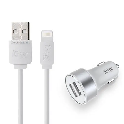 Igear iPhone Car Charger & Charging Cable - White