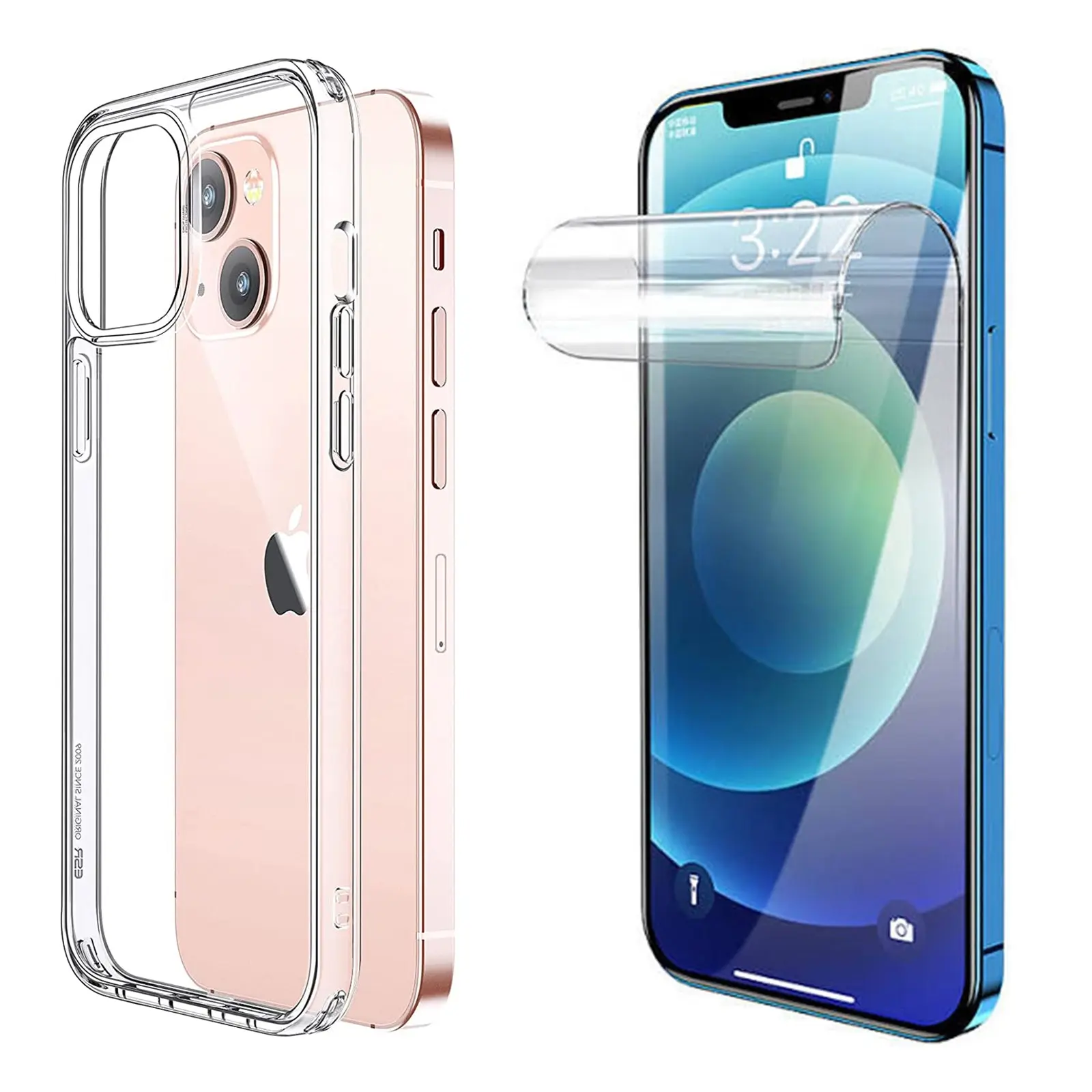 For Apple iPhone 13 Mini Clear Phone Case Cover and Soft Screen Protector Film - Electronics