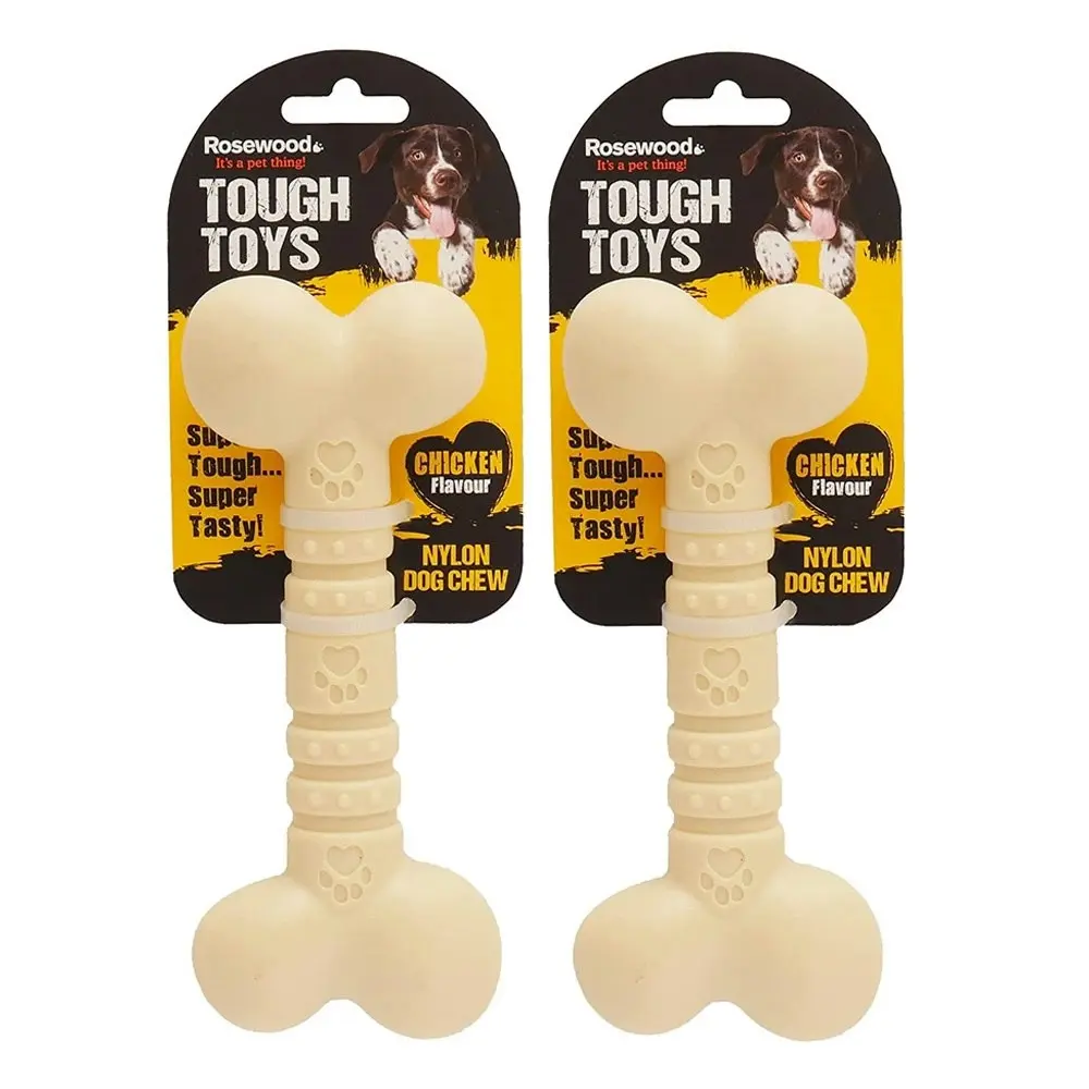 2x Rosewood Tough Toy Chicken Flavour Nylon Pet Dog Teeth/Gum Massage Chew Small - Pets