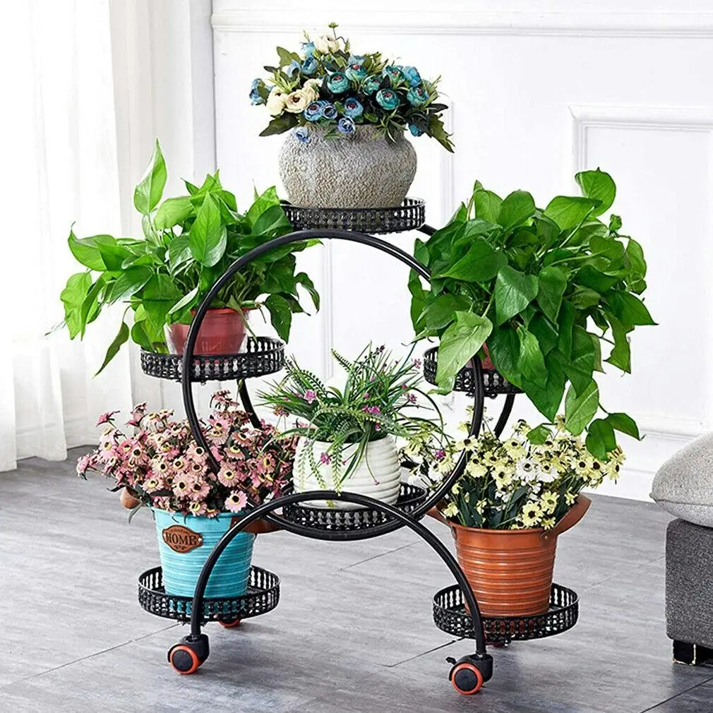 Metal Plant Stand Rack 4Tier Indoor Flower Pot Stand with Wheels for Living Room - Home & Garden