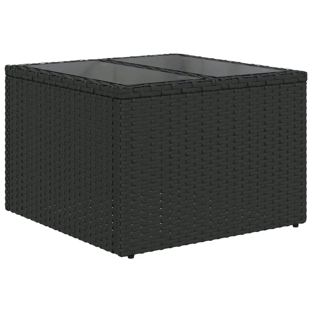 Garden Table with Glass Top Black 55x55x37 cm Poly Rattan 365969 - Furniture
