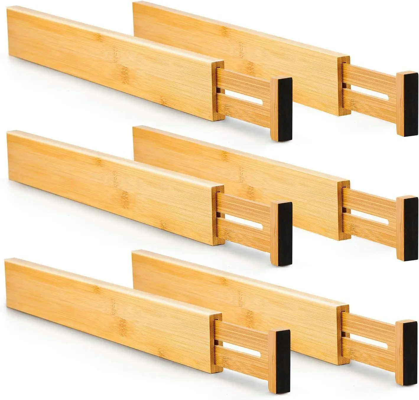 Carla Home 6 Pack Bamboo Adjustable Kitchen Drawer Dividers (Large, 44-55 cm)