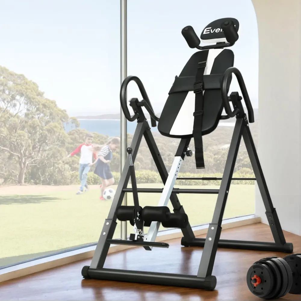 Everfit Inversion Table Gravity Exercise Inverter Back Stretcher Home Gym Grey - Sports & Outdoor