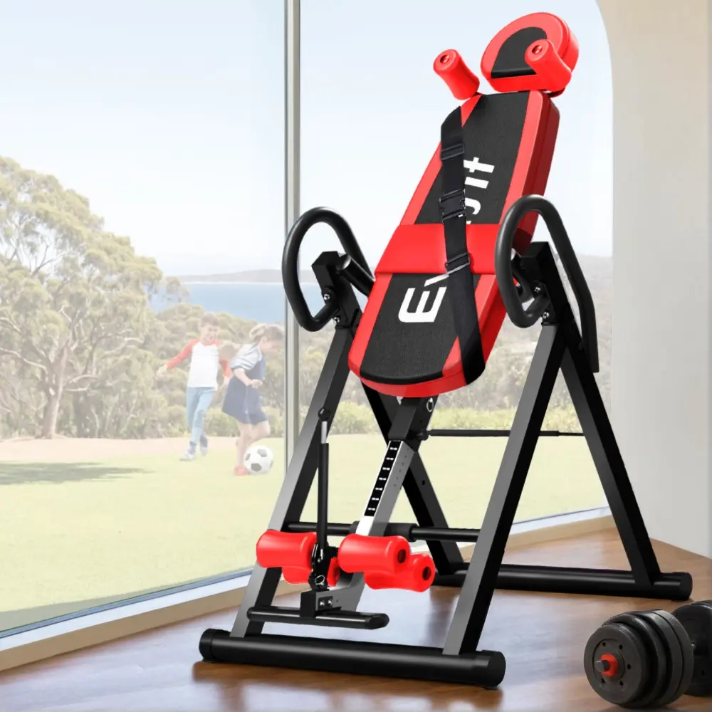 Everfit Inversion Table Gravity Exercise Inverter Back Stretcher Home Gym Red - Sports & Outdoor