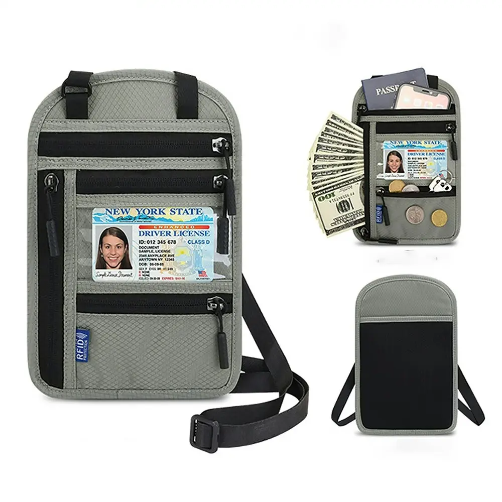 Travel Neck Wallet With RFID Blocking Travel Neck Pouch Passport Holder - Fashion