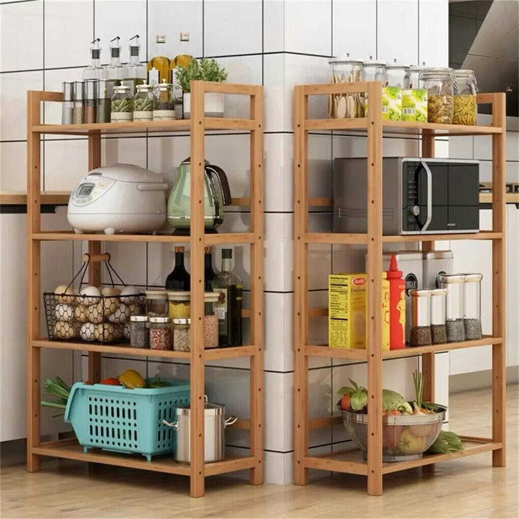 Fin Heavy Duty 4 Tier Bamboo Storage Shelf Organiser Unit Book Flower Plant Stand - Home & Garden