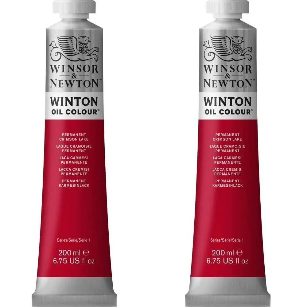 2x Winsor & Newton 200ml Winton Oil Colour Paint Permanent Crimson Lake 205 - Hobbies