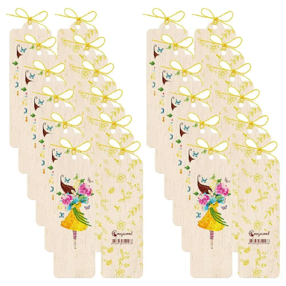12x Cozywood Wooden Bookmark 4.5x14cm School Stationary w/ Waxed Ribbon The Hug - Office