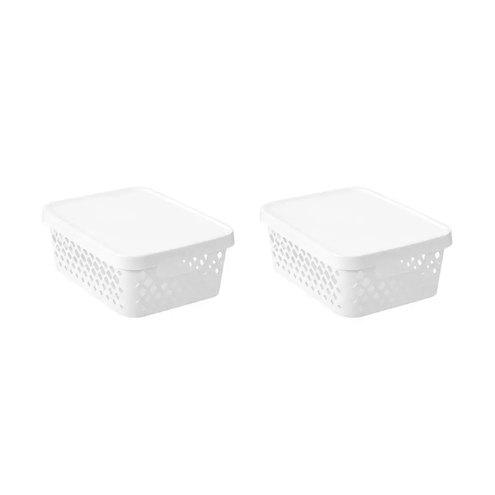 2x Boxsweden Kept Diamond 10L/36cm Storage Bin/Basket Home Organiser w/ Lid WHT - Home & Garden