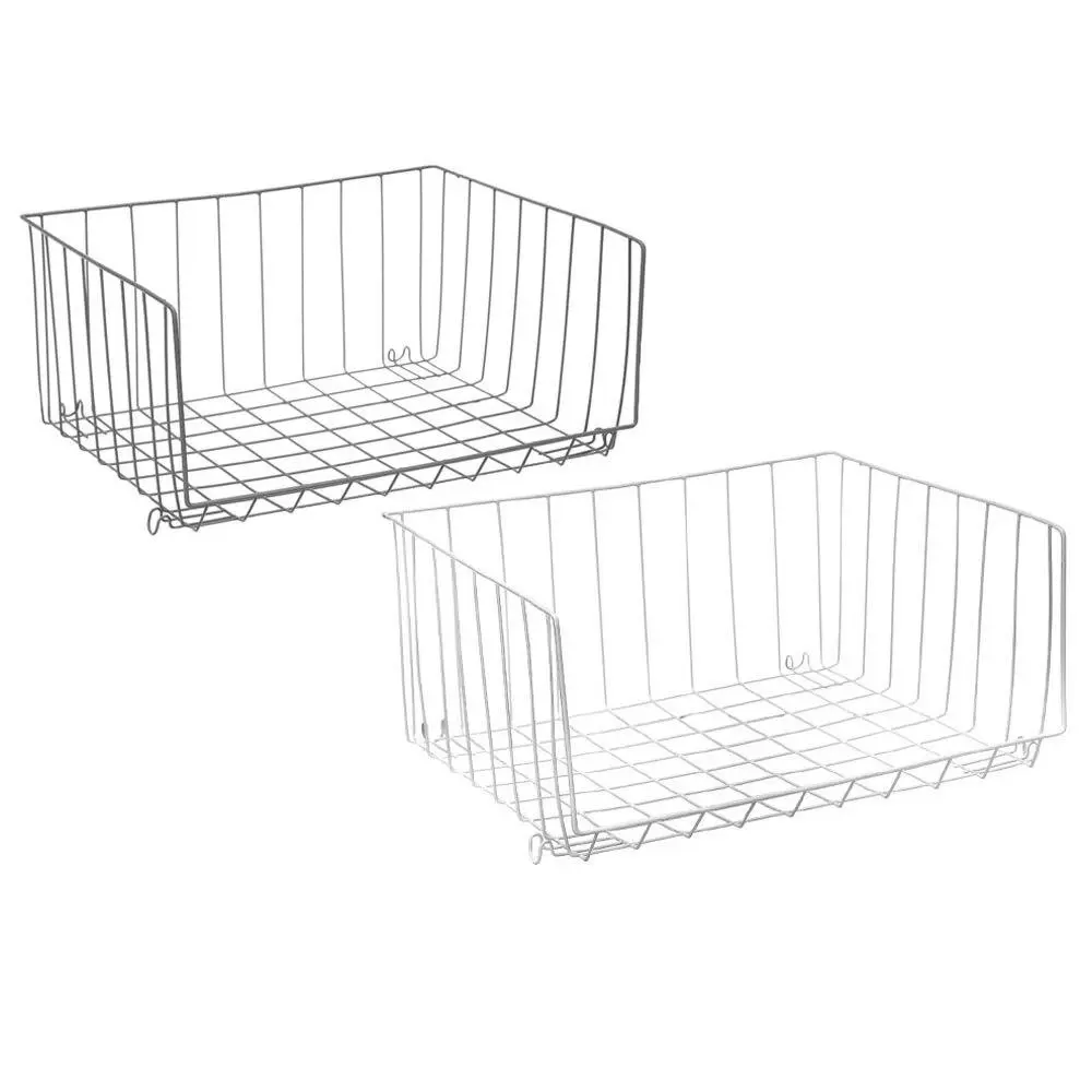 2x Boxsweden Wire Stackable Storage Basket 47cm Removable Organiser Holder Asst - Home & Garden