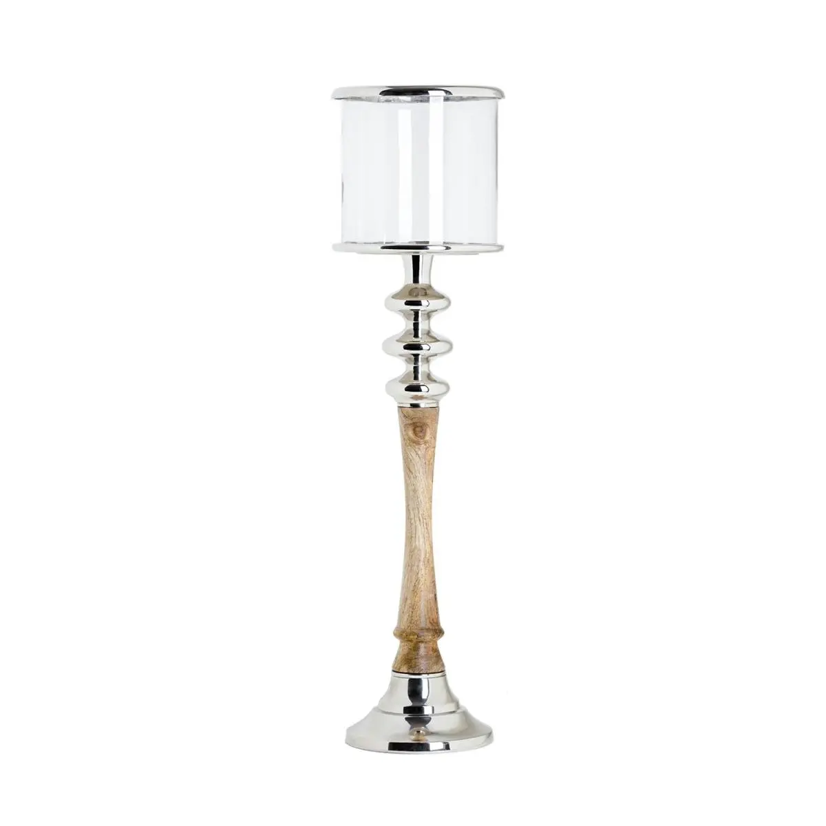 SSH Collection Sofie 83cm Tall Hurricane Lamp - Timber/Polished Nickel Stand