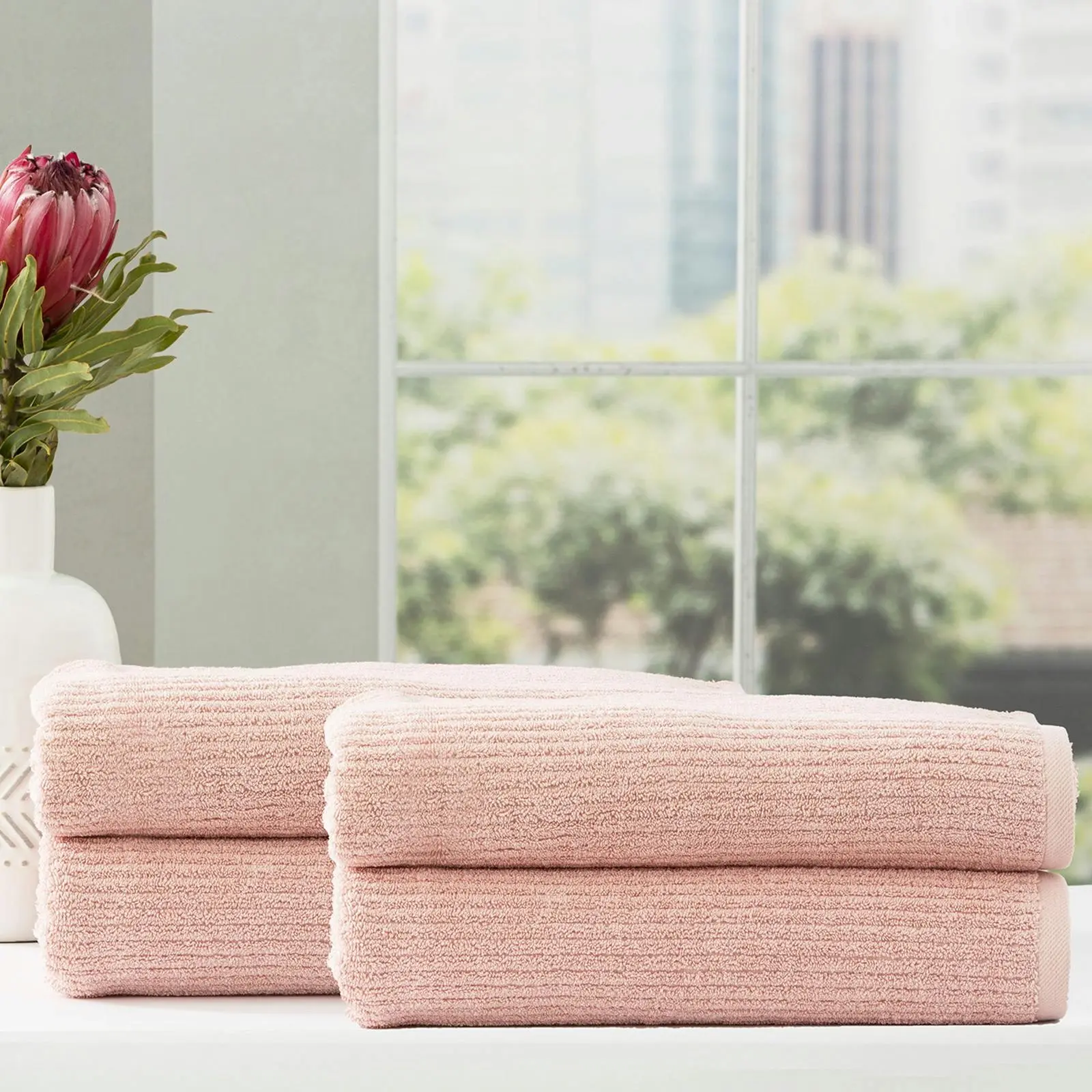 4pc Renee Taylor Cobblestone Bath Sheet/Towel 160cm Cotton Ribbed 650 GSM Blush - Home & Garden