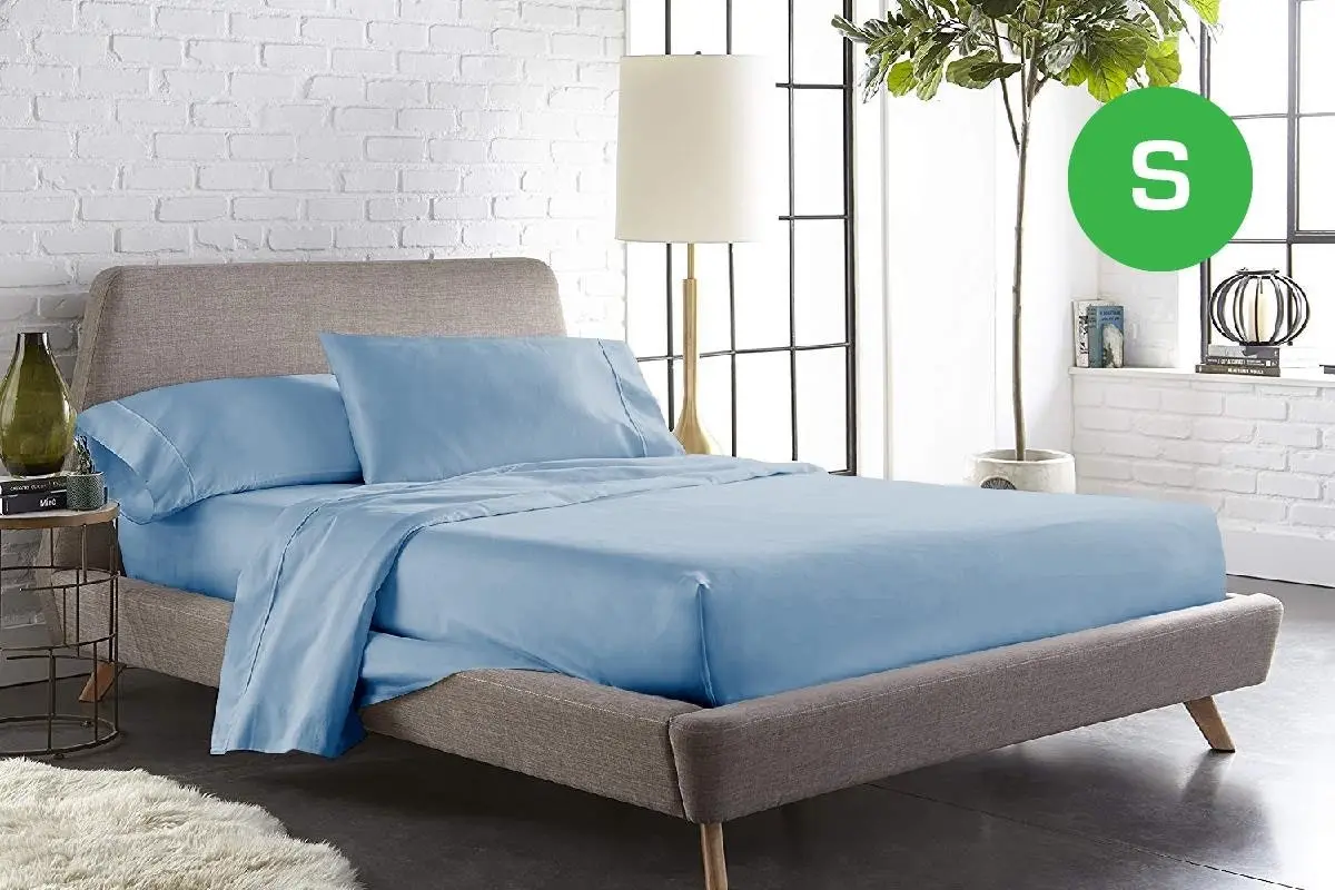 Single Size Sky Color 1000TC 100% Cotton Fittd Sheet Flat Sheet Pillowcase Set - Home & Garden